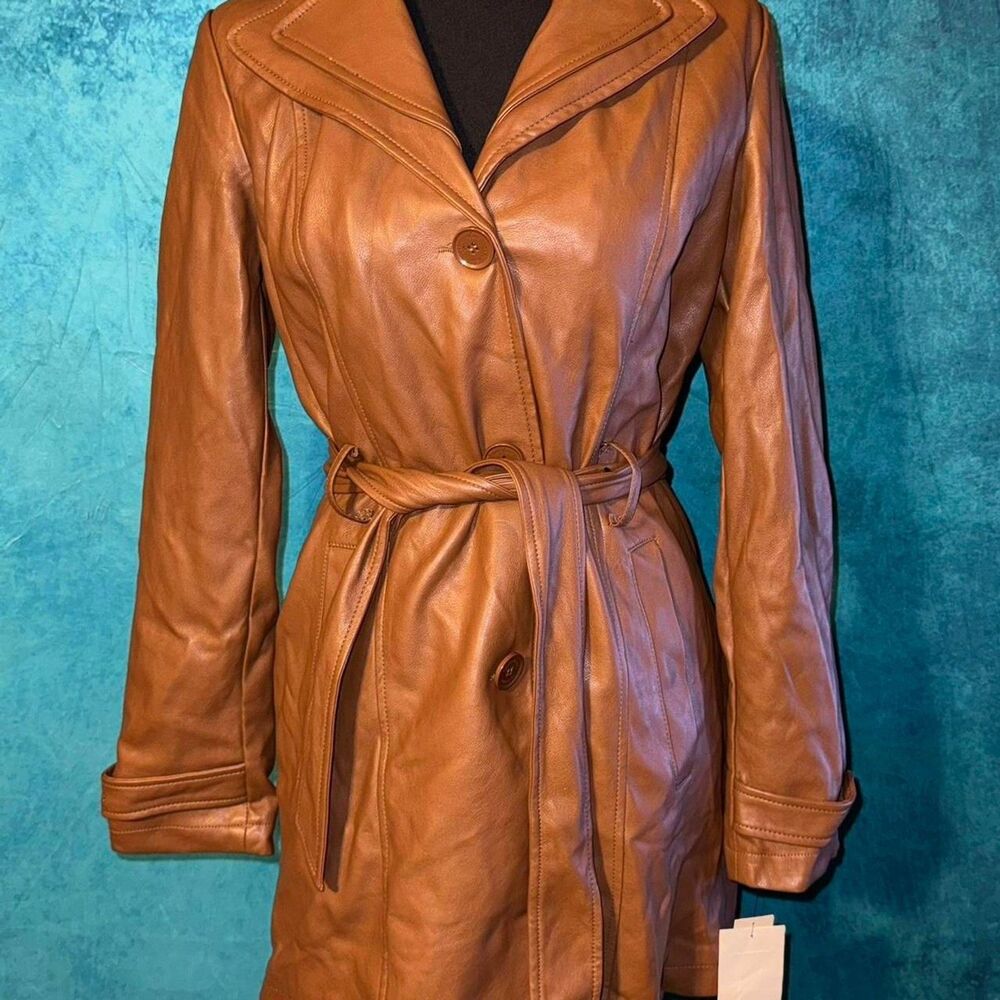 Kenneth Cole New York Tobacco Leather Belted Coat – New With Tags